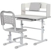 Bureau enfant avec chaise - ensemble bureau et chaise réglable - support lecture, tablette, étagère - gris blanc - Gris