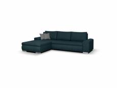 Canape - sofa - divan canapé d'angle convertible réversible + coffre de rangement - tissu bleu - l 289 x p 94/188 x h 88 cm - indian