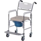 Chaise percée à roulettes - fauteuil roulant percé - chaise de douche - seau amovible, accoudoirs, repose-pied - acier chromé hdpe blanc - Homcom