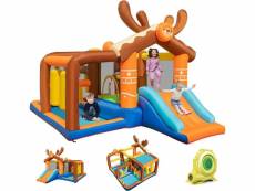 Costway château gonflable xxl pour 4 enfants 3-10 ans forme wapiti renne noel aire de jeux gonflable avec trampoline, toboggan et 2 piscine jeu de box