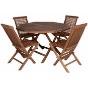 Dmora - Set table et 4 chaises en bois de teck avec table octogonale, avec emballage renforcé