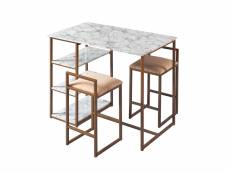 Ensemble table de petit-déjeuner marmo teamson home avec plateau faux marbre, finition cuivre vnf-00084