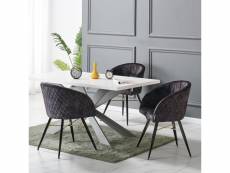 Eva - ensemble table à manger 4 à 6 personnes blanche + 4 chaises en velours noires - style contemporain