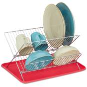 Gouttoir métallique (fer) pour la vaisselle, support pliable, avec plateau en plastique, pratique, rouge - Relaxdays