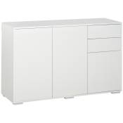 HOMCOM Commode buffet meuble de rangement 2 tiroirs coulissants 3 portes étagère réglable panneaux de particules 117 x 36 x 74 cm blanc