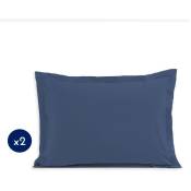 Home Linge Passion - Lot de 2 taies rectangulaires 100% coton - Bleu - 50x70 cm - Bleu
