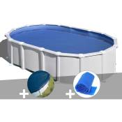 Kit piscine acier blanc Gré Haïti ovale 10,20 x 5,75 x 1,32 m + Bâche hiver + Bâche à bulles