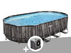 Kit piscine tubulaire ovale Bestway Power Steel décor bois 6,10 x 3,66 x 1,22 m + Pompe à chaleur