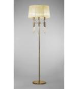 Lampadaire Tiffany 3+3 Ampoules E27+G9, laiton antique avec Abat jour crème & cristal transaparent