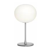 Lampe de table design en verre opalin et acier argenté