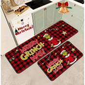 Le jeu de tapis de sol de cuisine Grinch Grinch, lot de 2, antidérapant, absorbant, résistant aux taches