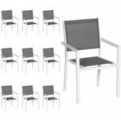 Lot de 10 chaises en aluminium blanc - textilène gris - white