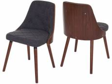 Lot de 2 chaises de salle à manger capitonné design chic en bois noyer et assise en tissu gris cds04466
