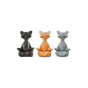 Lot de 3 statues de chat méditant – Bouddha heureux en forme de chat – Statue de chat zen pour la méditation ou le yoga – Sculpture détendue pour la