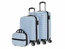 Lot de 3 valises (53x63cm) et trousse de toilette abs bleu clair