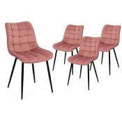 Lot de 4 chaises mady en velours rose pastel pour salle à manger - Rose