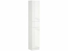Meuble colonne rangement salle de bain style contemporain façade laquée 2 portes 3 étagères tiroir panneaux mdf blanc