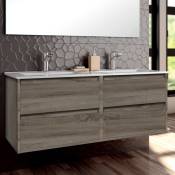 Meuble de salle de bain 120cm double vasque - 4 tiroirs - sans miroir - Britannia (chêne foncé) - IRIS - Britannia (chêne foncé)