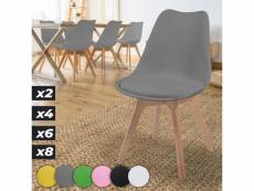 Miadomodo® chaises de salle à manger scandinaves - set de 6, assise rembourré, pieds en bois hêtre, style moderne rétro, gris - chaise pour salon, cha