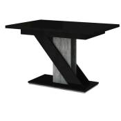 Mobilier1 - Table Goodyear 105, Noir brillant + Béton, 76x80x120cm, Allongement, Stratifié - Noir brillant + Béton