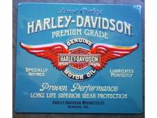 "plaque harley davidson premium grade bleu clair tole biker"