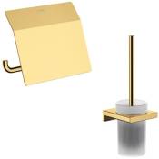 Porte-brosse wc Hansgrohe Addstoris + Porte-papier wc avec couvercle aspect doré poli - aspect doré poli