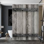 Rideaux de cuisine de porte de grange rustique, bois avec fond de texture en métal Rideau de fenêtre de cuisine avec crochets, rideaux de fenêtre