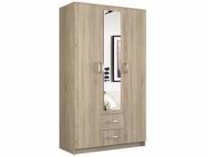 Roma - grande armoire chambre bureau - penderie multifonctions - 2 portes - miroir - 2 tiroirs - meuble de rangement - etagères - sonoma