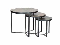 Set de 3 tables basses en métal coloris noir / bronze