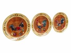 Set de trois assiettes décoratives en céramique décorées l40xpr40xh4 cm