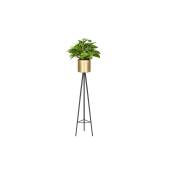 Springos - Support de fleur de 73 cm avec un pot doré, moderne porte-plante loft noir mat.