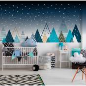 Stickers muraux enfants - Autocollant mural géant enfant montagnes scandinaves montagnes tipika + 100 étoiles phosphorescentes - 40x65cm