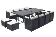 Table et chaises 12 places encastrables résine noir/blanc