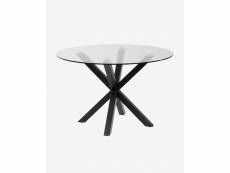 Table ronde en verre et acier coloris noir- diamètre 119 x hauteur 76 cm