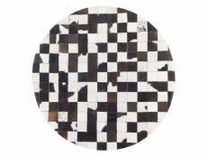 Tapis rond patchwork en cuir noir et blanc bergama 39664