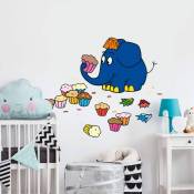 Tatouage enfants bébé sticker mural Éléphant coloré muffins anniversaire autollant 140x113 cm - multicolore