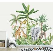 Tropical Jungle Animal Stickers Muraux Girafe Éléphant Plantes Stickers Muraux Enfants Chambre Chambre Décoration Murale