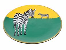 Zebra jaune-vert disque en ceramique 30x30x4 cm