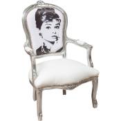 Biscottini - Fauteuil rembourré Fauteuil avec accoudoirs en bois Style français Fauteuil de chambre Chaise de chambre tapissée 100X65X63 cm - blanc