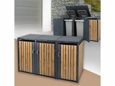 Coffre à poubelles pour 3 tonnes 240l 200x80x116,3 cm anthracite/imitation bois en acier ml-design 490009144