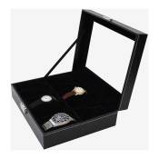 Coffret à Montres, Boite pour Montres et Bracelets - Dimensions: 25 x 20 x 8 cm - Matériau de la boîte: mdf - 10 Montres et vitre, Noir