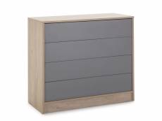 Commode de nuit Panama 4 tiroirs, couleur bois et gris, 80 cm (largeur) 40 cm (profondeur) 80 cm (hauteur) T21325