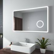 Emke - Miroir de salle de bain led avec Loupe 3 Fois 100x60cm Loupe 3x, Interrupteur Tactile Lumière Blanche Froide/Chaude/Neutre