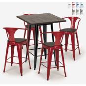 Ensemble 4 tabourets Lix table haute 60x60cm métal industriel bruck wood black Couleur: Rouge