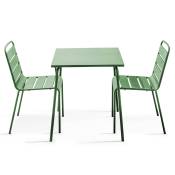 Ensemble table de jardin carrée et 2 chaises acier vert cactus