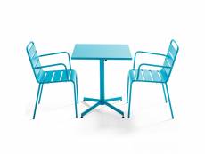 Ensemble table de jardin carrée et 2 fauteuils métal bleu - palavas