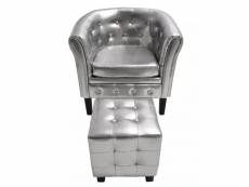 Fauteuil chaise siège lounge design club sofa salon cabriolet avec repose-pied cuir synthétique argenté helloshop26 1102303