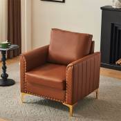 Fauteuil en pu 78x80x88cm, fauteuil Chesterfield, fauteuil canapé individuel avec coussin, rivets stylés, pieds en métal doré rose, marron