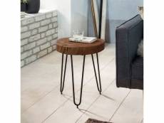 Finebuy table d'appoint bois massif métal sheesham 30 x 41 x 30 cm table basse salon | bout de canapé est - table de téléphone - table en bois rond
