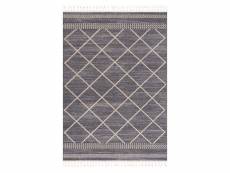 Flät - tapis géométrique à franges tressées gris et crème 140x200cm art-2645-grey-140x200